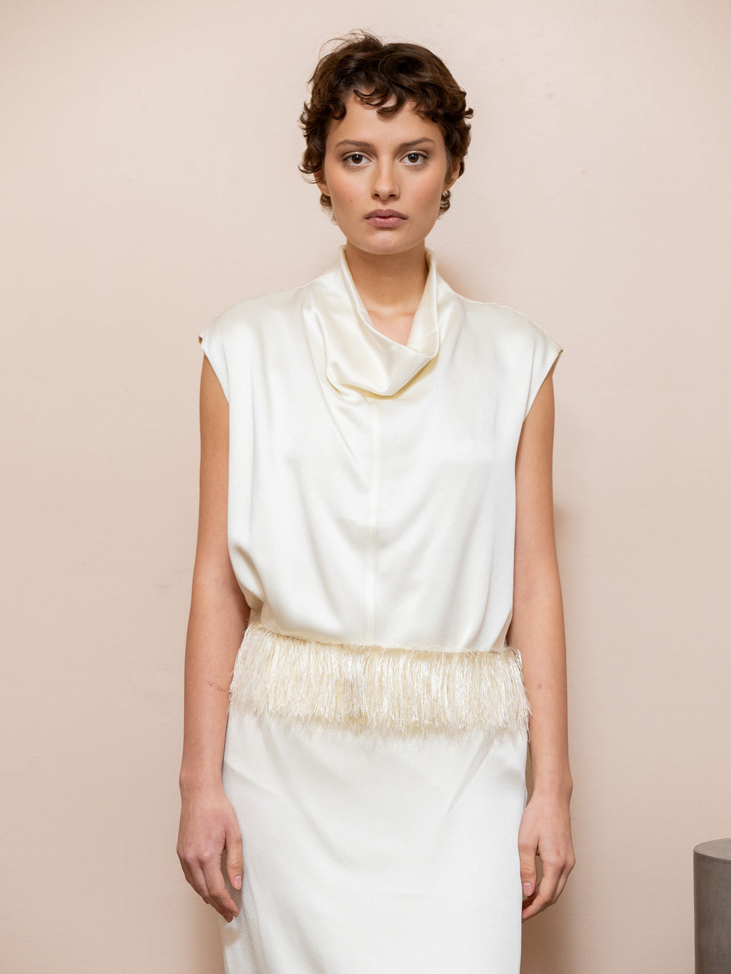 Sleeveless Funnel Neck Top in Macadamia