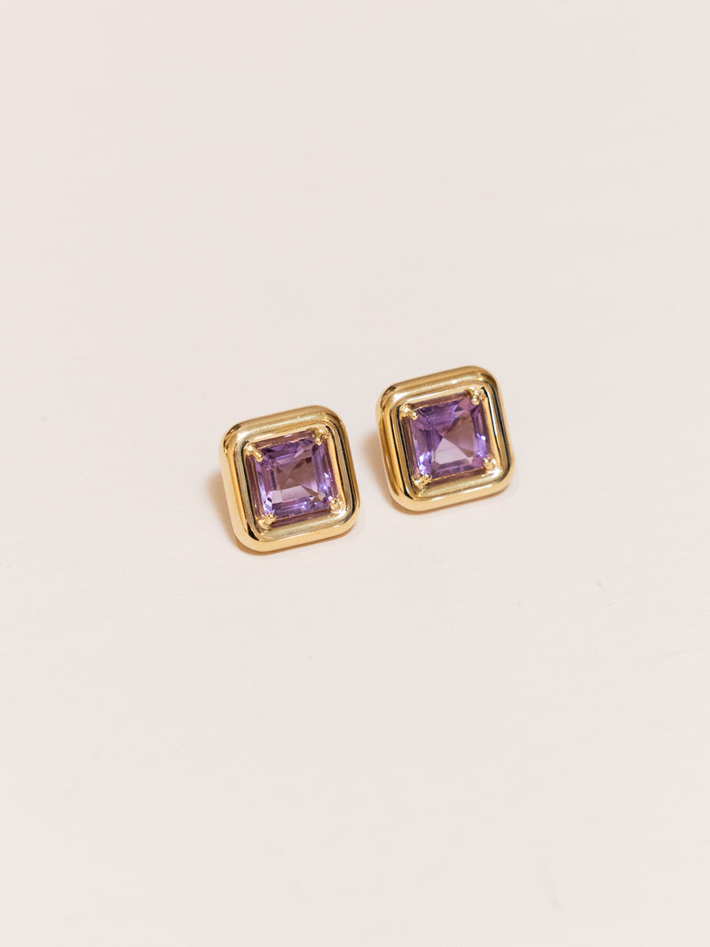 Square Earrings with Amethyst