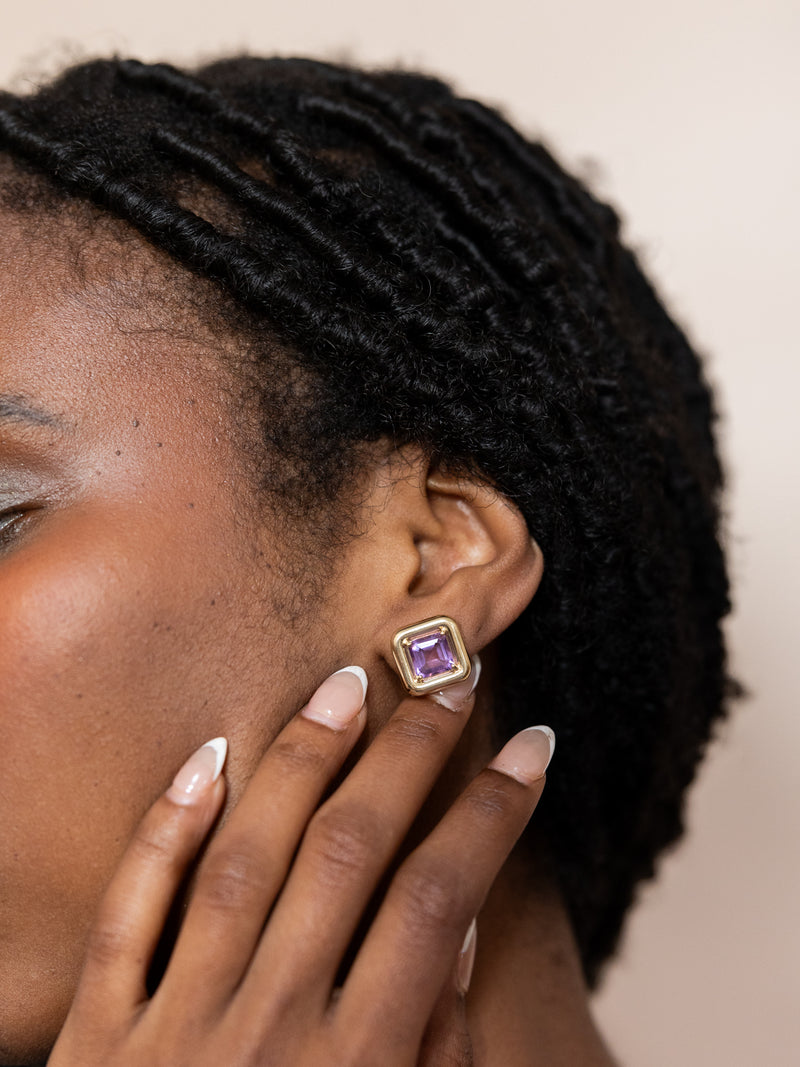 Square Earrings with Amethyst