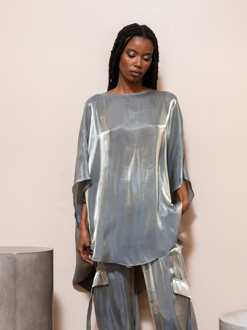 Metallic Organza Tunic Top