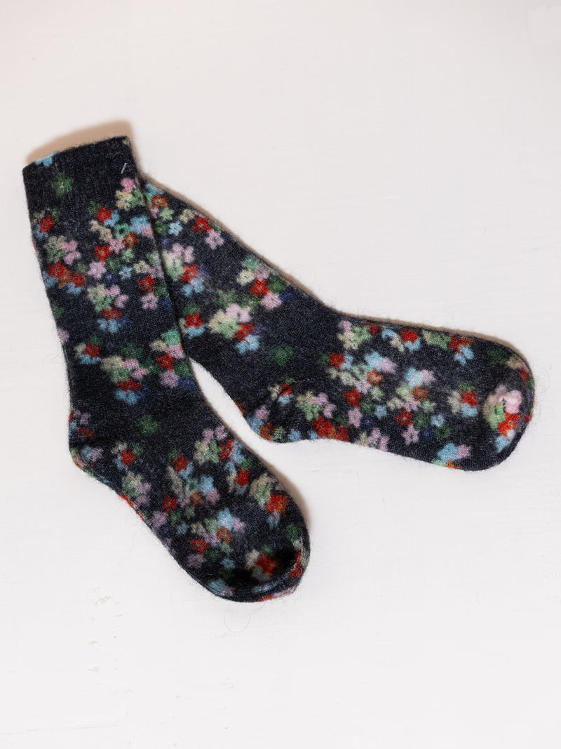 Small Flower Socks in Black